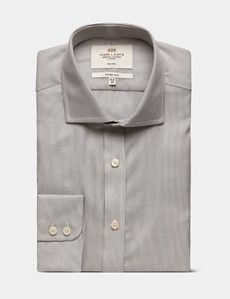 Fitted Slim Grey & White Textured Weave Non-Iron Shirt
