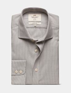 Fitted Slim Grey & White Textured Weave Non-Iron Shirt
