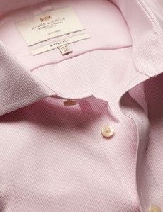 Fitted Slim Pink & White Textured Weave Non-Iron Shirt
