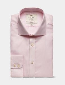 Fitted Slim Pink & White Textured Weave Non-Iron Shirt
