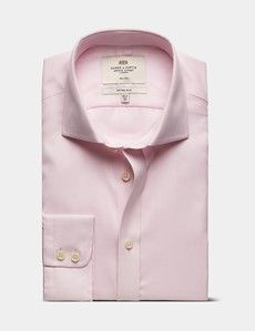 Fitted Slim Pink & White Textured Weave Non-Iron Shirt