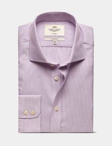 Fitted Slim Lilac & White Textured Weave Non-Iron Shirt