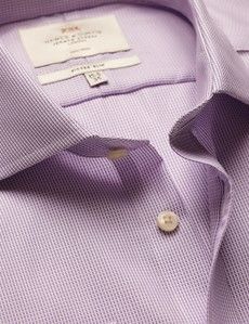 Fitted Slim Lilac & White Textured Weave Non-Iron Shirt