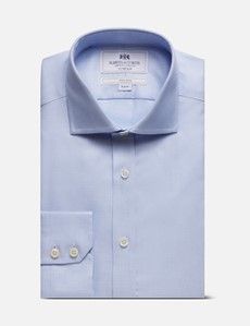 Fitted Slim Blue & White Textured Weave Non-Iron Shirt