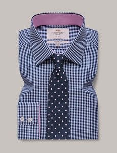 Non-Iron Navy & White Gingham Fitted Slim Shirt - Contrast Detail-preview2