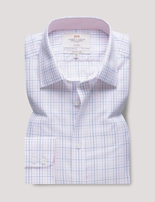 Non-Iron Blue & Pink Multi Check Fitted Slim Shirt - Contrast Detail-preview