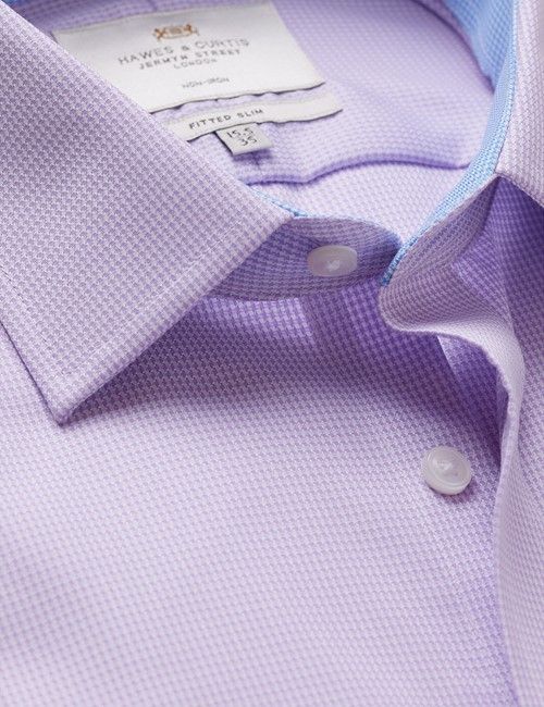 Non-Iron Lilac & White Dogtooth Fitted Slim Shirt - Contrast Detail