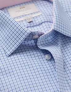 Non-Iron Blue & Navy Check Fitted Slim Fit Shirt - Contrast Detail