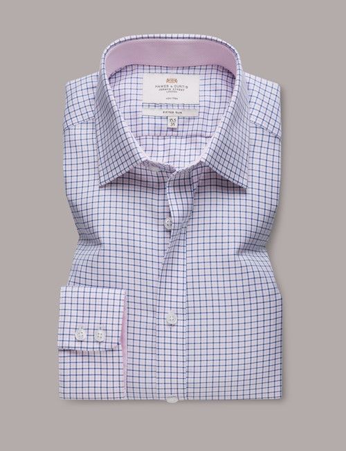 Non-Iron Pink & Navy Check Fitted Slim Fit Shirt - Contrast Detail-preview