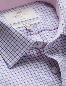 Non-Iron Pink & Navy Check Fitted Slim Fit Shirt - Contrast Detail
