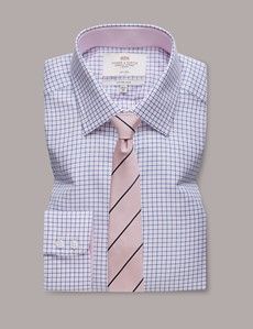 Non-Iron Pink & Navy Check Fitted Slim Fit Shirt - Contrast Detail-preview2