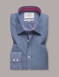 Non-Iron Navy & White Gingham Check Fitted Slim Fit Shirt - Contrast Detail-preview1