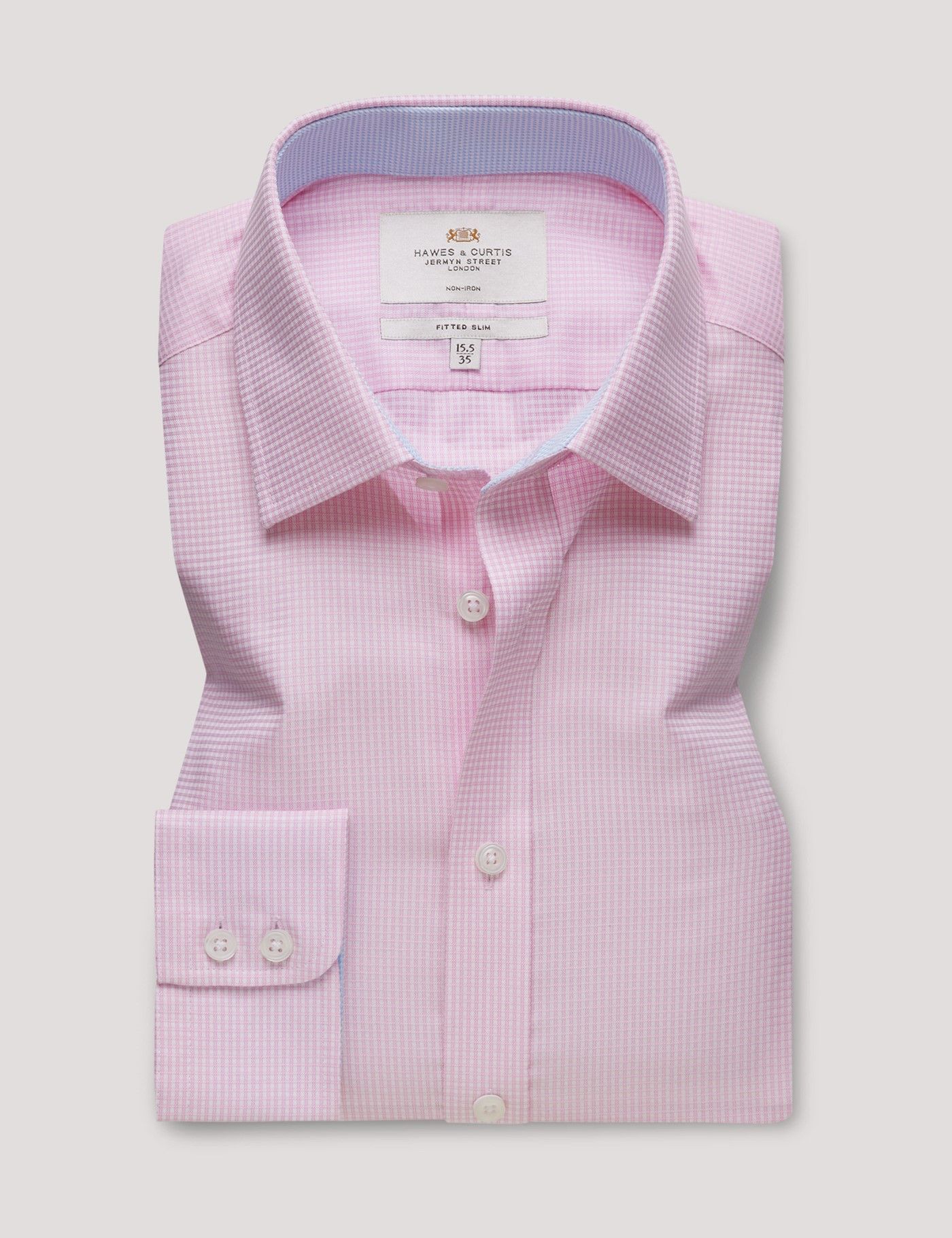 Fitted Slim Pink & White Small Check Non-Iron Shirt - Contrast Detail-preview
