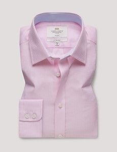 Fitted Slim Pink & White Small Check Non-Iron Shirt - Contrast Detail