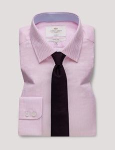Fitted Slim Pink & White Small Check Non-Iron Shirt - Contrast Detail