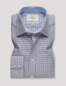 Fitted Slim Blue & Brown Check Non-Iron Shirt - Contrast Detail