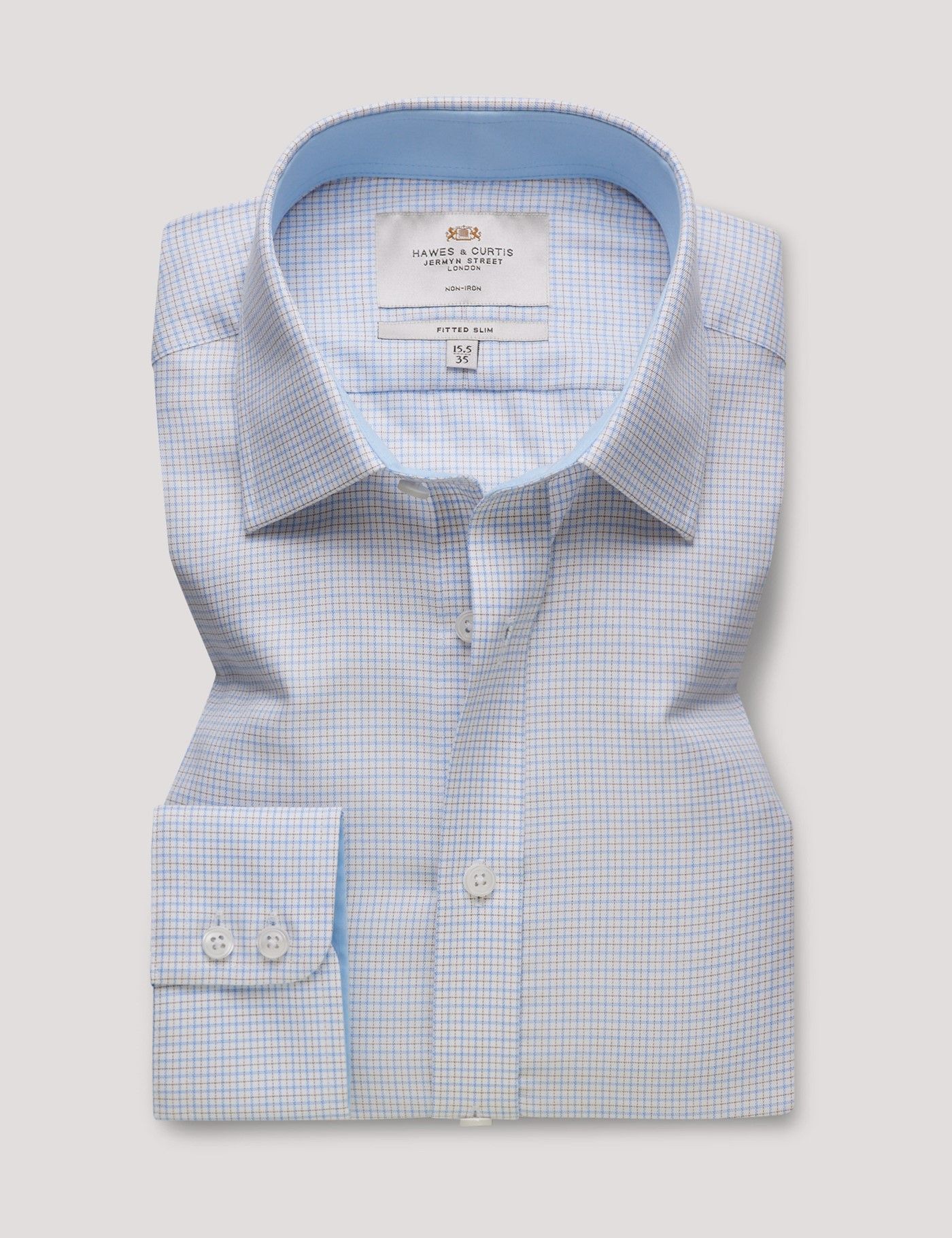 Fitted Slim Blue & Yellow Check Non-Iron Shirt - Contrast Detail-preview