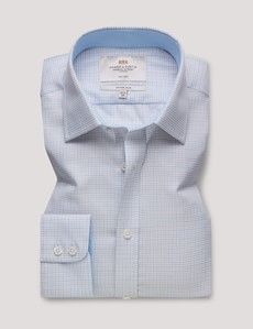 Fitted Slim Blue & Yellow Check Non-Iron Shirt - Contrast Detail