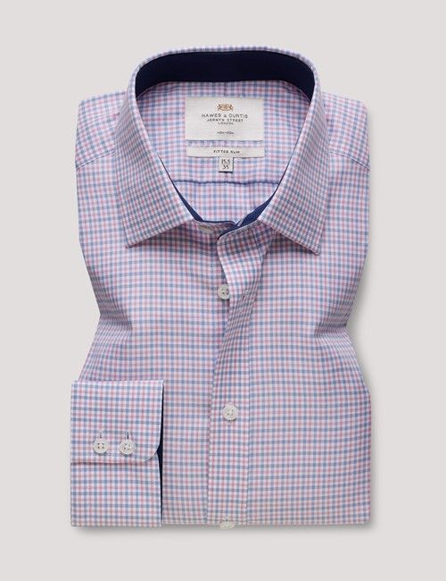 Non-Iron Navy & Red Multi Check Fitted Slim Fit Shirt - Contrast Detail-preview
