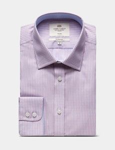 Fitted Slim Pink & Blue Check Non-Iron Shirt - Contrast Detail