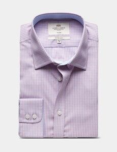 Fitted Slim Pink & Blue Check Non-Iron Shirt - Contrast Detail