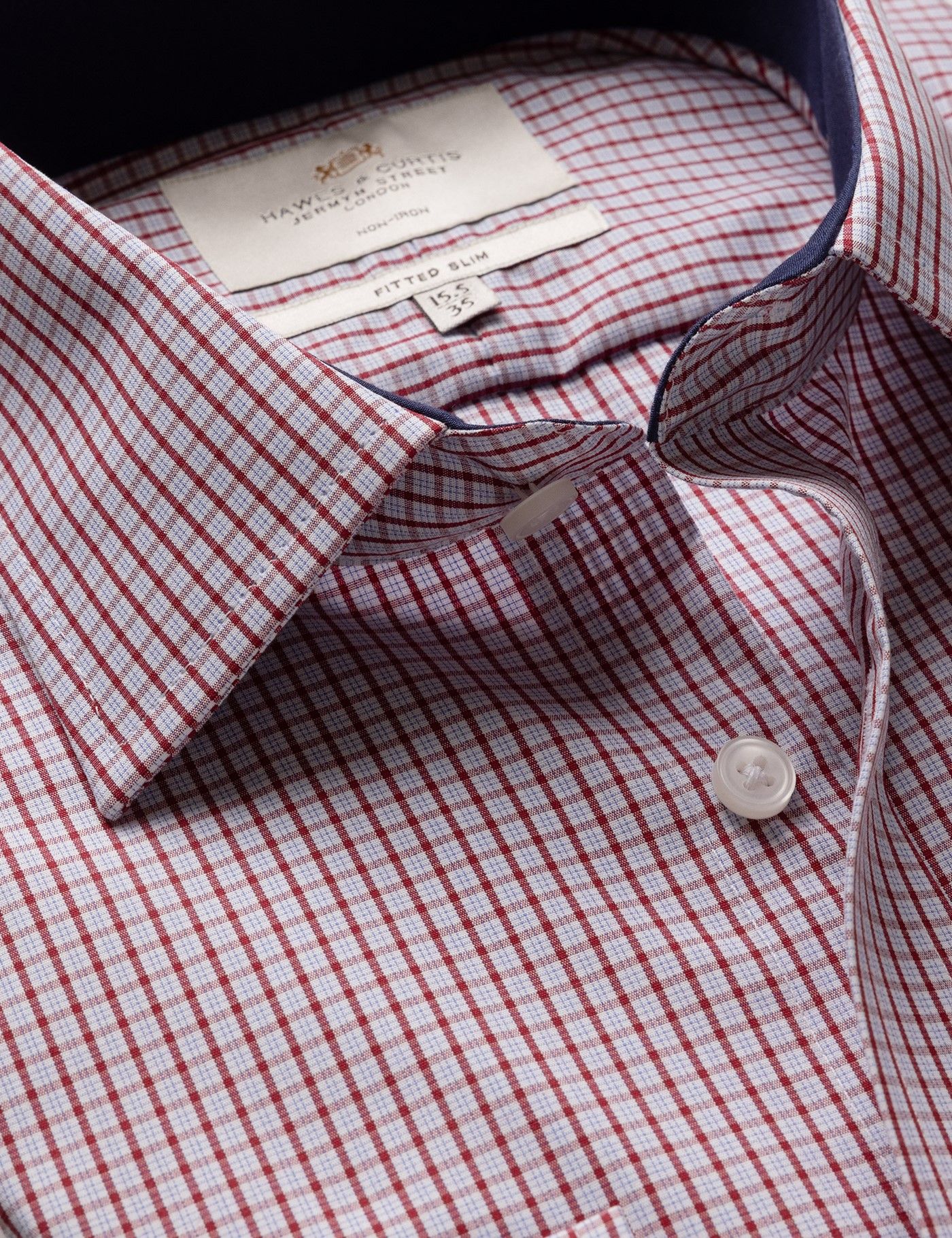 Fitted Slim Red & Blue Check Non-Iron Shirt - Contrast Detail