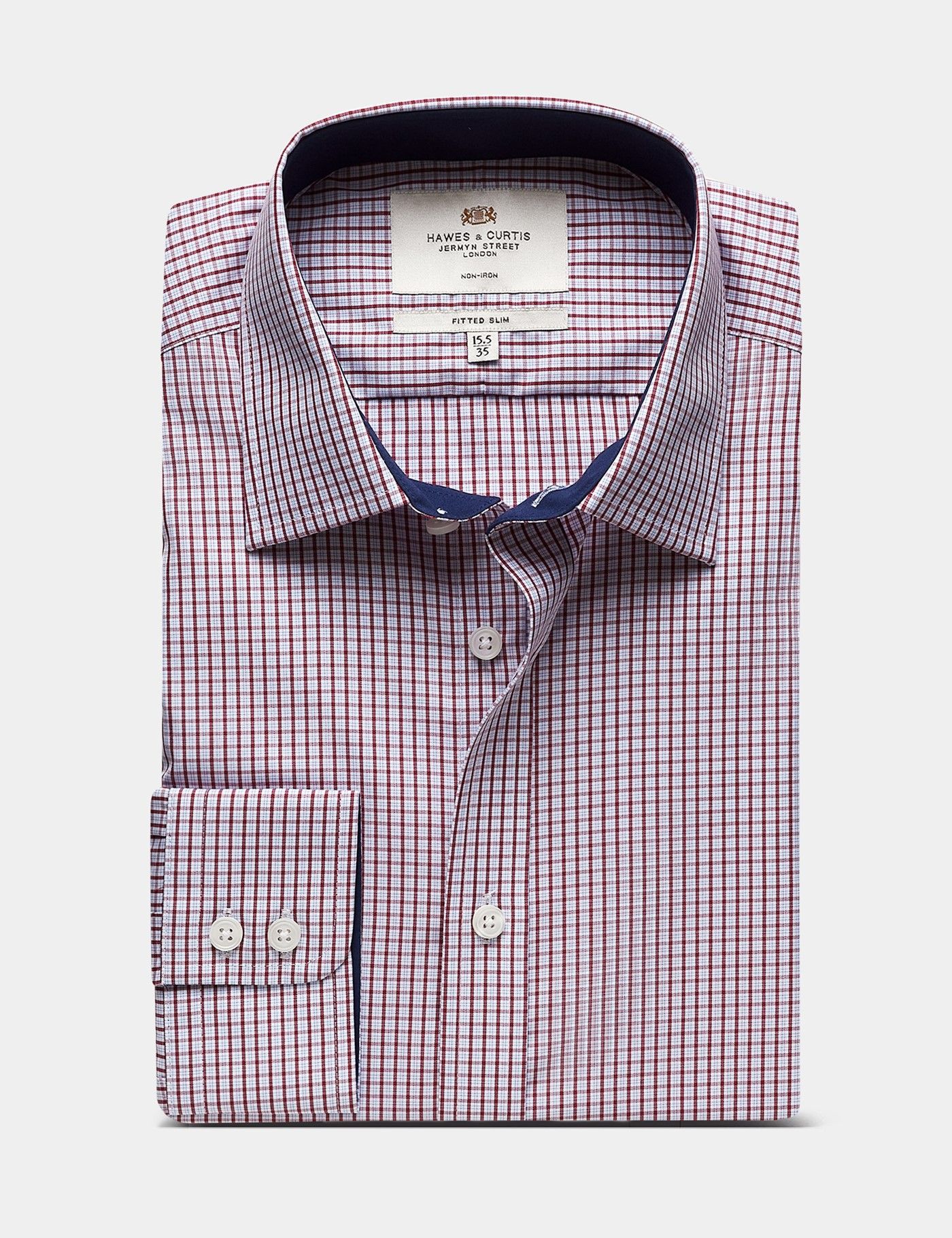Fitted Slim Red & Blue Check Non-Iron Shirt - Contrast Detail-preview