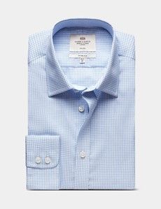 Fitted Slim Navy & Blue Check Non-Iron Shirt - Contrast Detail