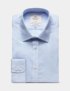 Fitted Slim Navy & Blue Check Non-Iron Shirt - Contrast Detail