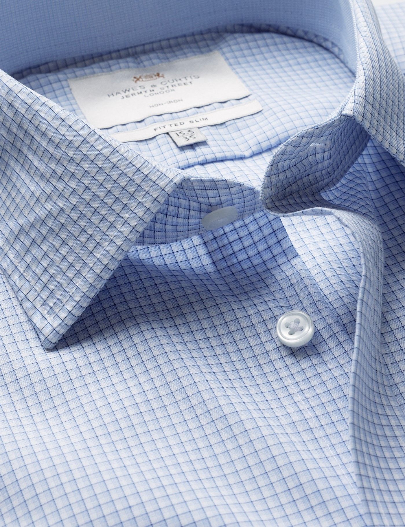 Fitted Slim Navy & Blue Check Non-Iron Shirt - Contrast Detail