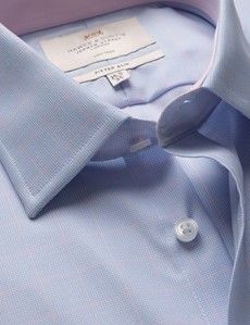 Fitted Slim Blue & Pink Check Non-Iron Shirt - Contrast Detail