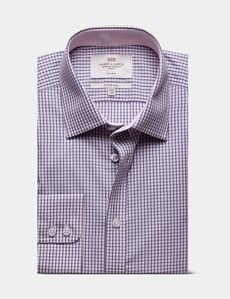 Fitted Slim Navy & Pink Check Non-Iron Shirt - Contrast Detail