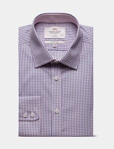 Fitted Slim Navy & Pink Check Non-Iron Shirt - Contrast Detail