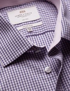Fitted Slim Navy & Pink Check Non-Iron Shirt - Contrast Detail
