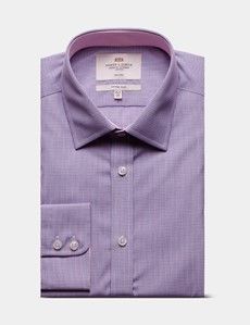 Fitted Slim Blue & Purple Check Non-Iron Shirt - Contrast Detail