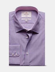 Fitted Slim Blue & Purple Check Non-Iron Shirt - Contrast Detail