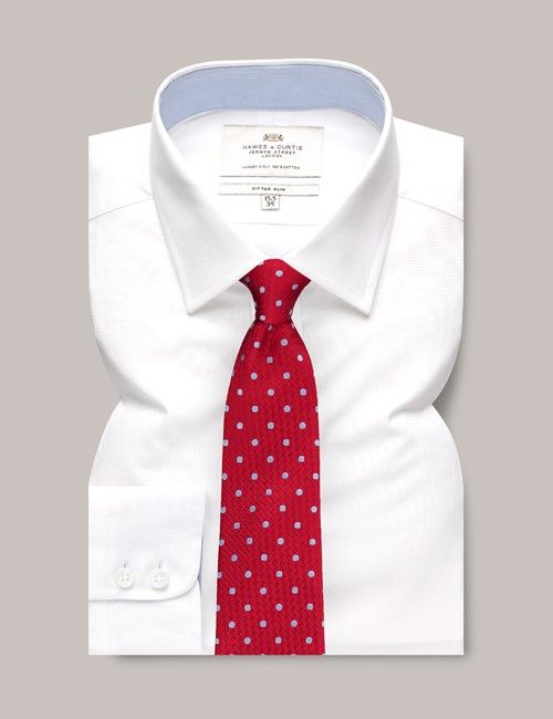 White Poplin Fitted Slim Shirt With Contrast Detail