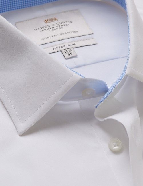 White Poplin Fitted Slim Fit Shirt - Contrast Detail