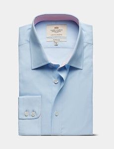 Fitted Slim Blue Poplin Shirt - Contrast Detail