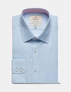 Fitted Slim Blue Poplin Shirt - Contrast Detail