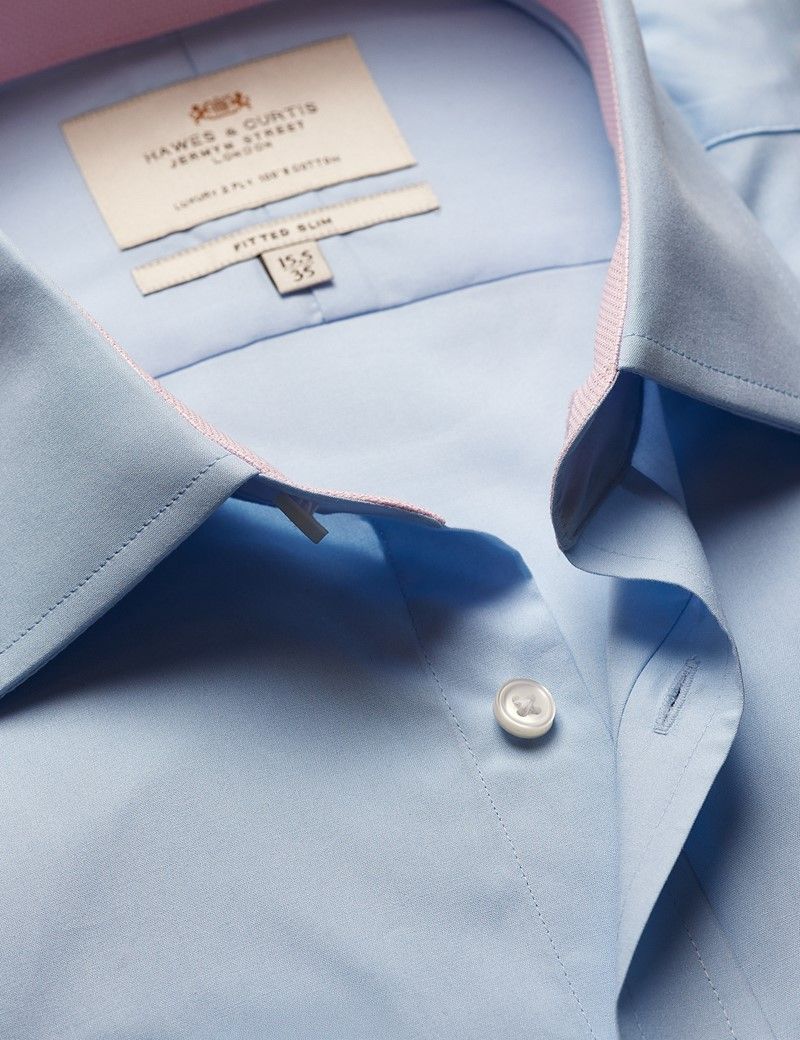 Fitted Slim Blue Poplin Shirt - Contrast Detail