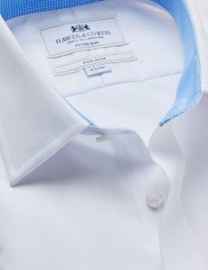 Fitted Slim White Twill Non-Iron Shirt - Contrast Detail