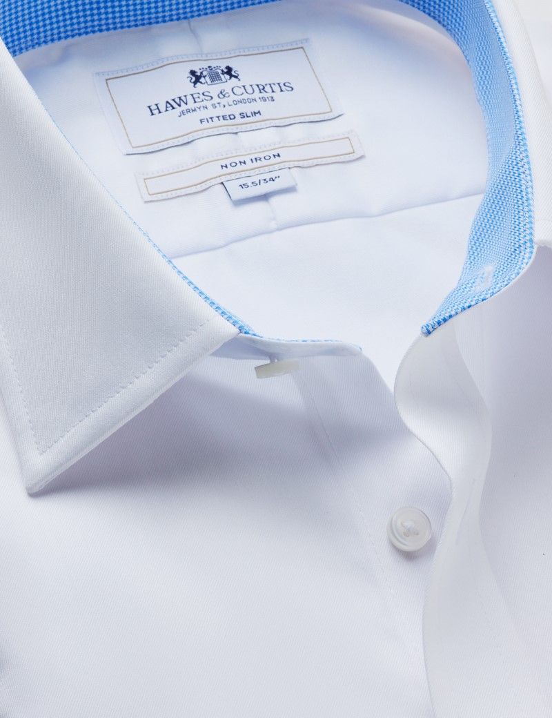 Fitted Slim White Twill Non-Iron Shirt - Contrast Detail