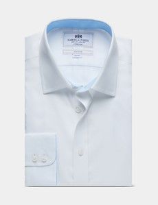 Fitted Slim White Twill Non-Iron Shirt - Contrast Detail