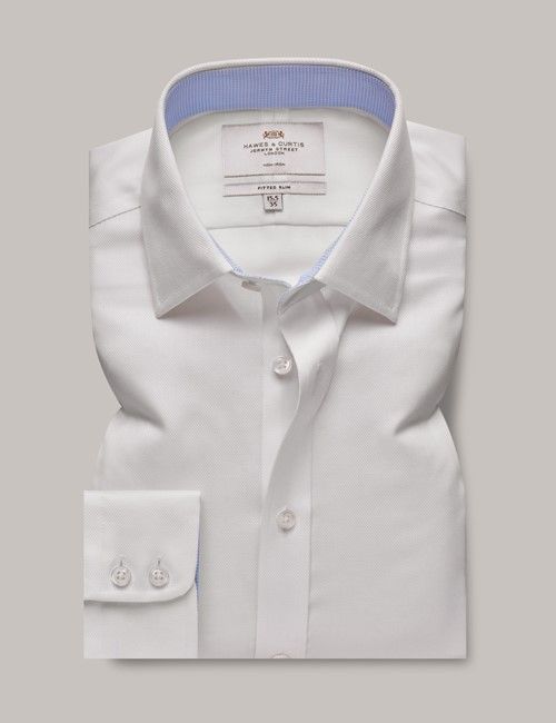 Non-Iron White Pique Fitted Slim Shirt - Contrast Detail