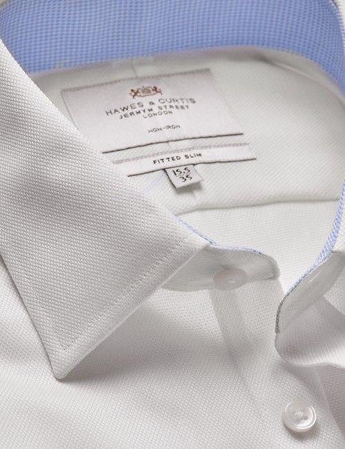 Non-Iron White Pique Fitted Slim Shirt - Contrast Detail-preview