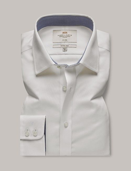 Non-Iron White Twill Fitted Slim Shirt - Contrast Detail