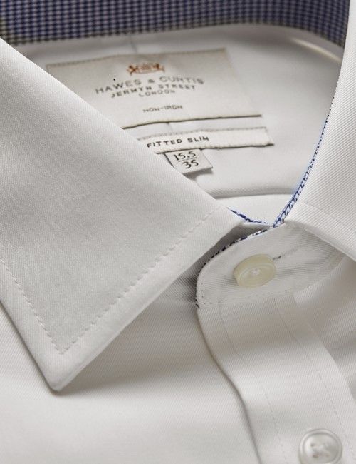 Non-Iron White Twill Fitted Slim Shirt - Contrast Detail-preview