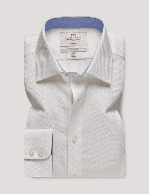 Non-Iron White Textured Weave Fitted Slim Shirt - Contrast Detail-preview