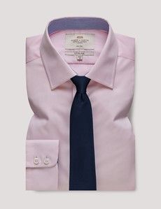 Fitted Slim Pink Twill Non-Iron Shirt - Contrast Detail